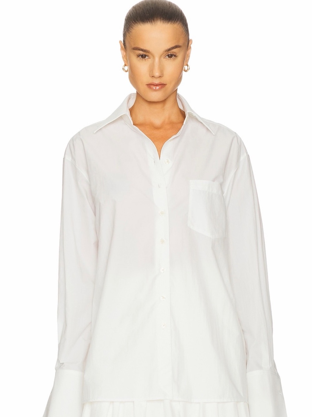 Helsa Oversized White Button-Down Shirt with Chest Pocket